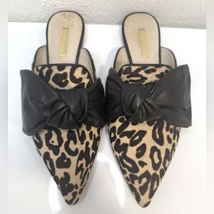 LOUISE ET CIE Leopard Calf Hair Bow Mule Flats Size 6.5